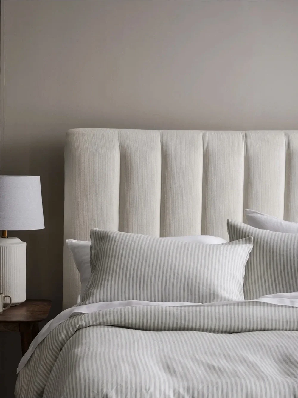 Quince European Linen Duvet Cover Set in Grey & White Stripe Queen 1217
